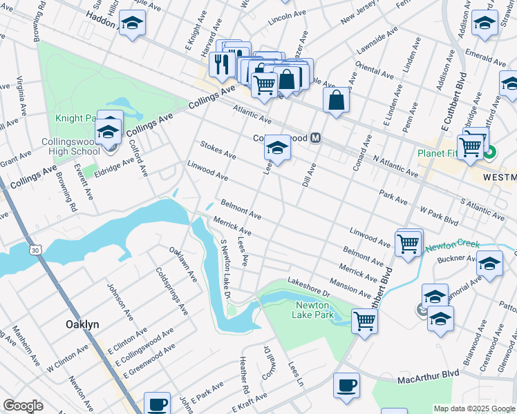 map of restaurants, bars, coffee shops, grocery stores, and more near 824 Linwood Avenue in Collingswood
