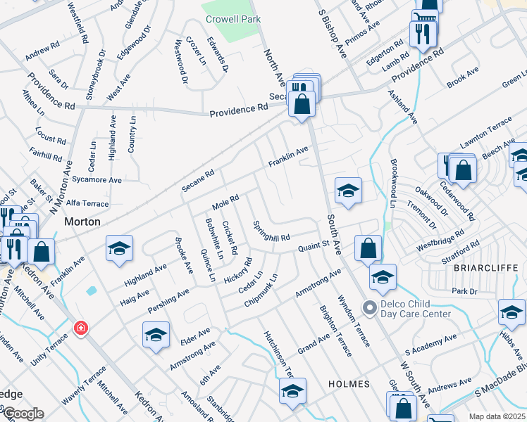 map of restaurants, bars, coffee shops, grocery stores, and more near 861 Wyndom Terrace in Delaware County