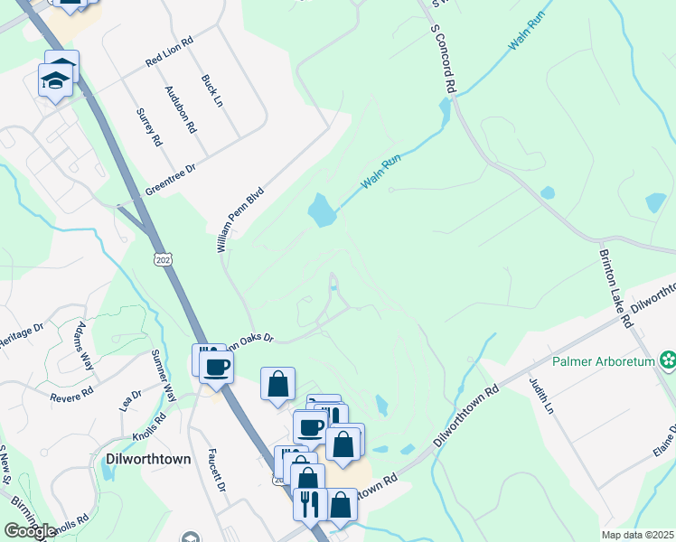 map of restaurants, bars, coffee shops, grocery stores, and more near 304 Greenbriar Drive in West Chester