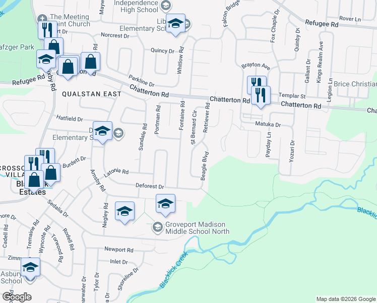 map of restaurants, bars, coffee shops, grocery stores, and more near 3279 Fontaine Road in Columbus