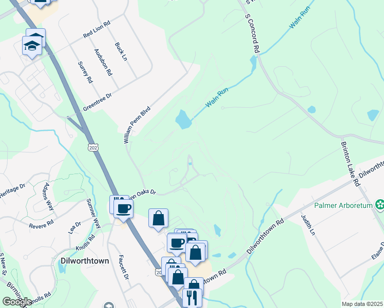 map of restaurants, bars, coffee shops, grocery stores, and more near 304 Greenbriar Dr in West Chester