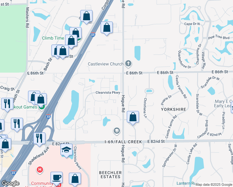 map of restaurants, bars, coffee shops, grocery stores, and more near 8470 Lynhaven Place in Indianapolis