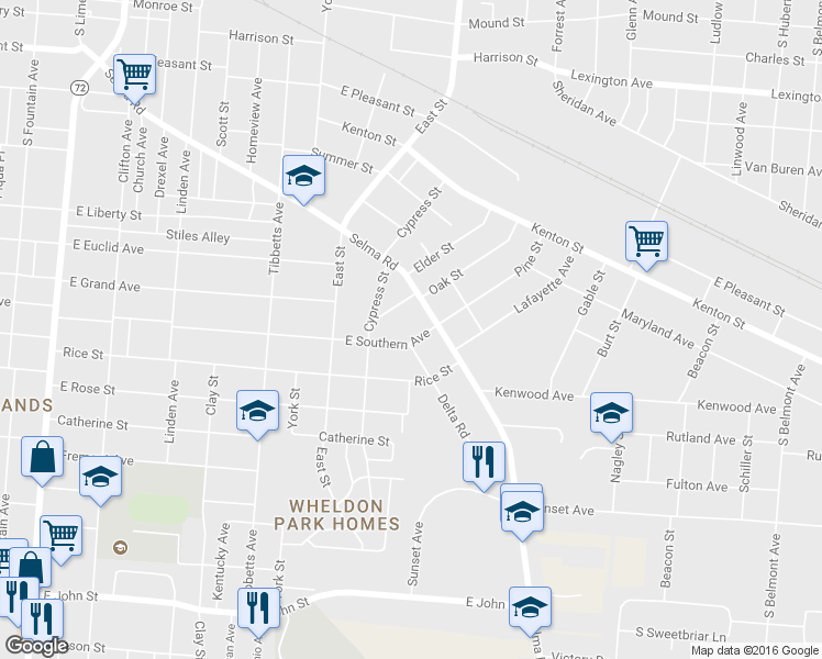 map of restaurants, bars, coffee shops, grocery stores, and more near 1006 E Southern Ave in Springfield