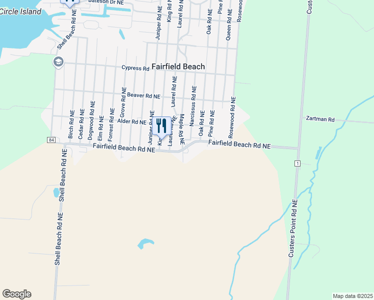 map of restaurants, bars, coffee shops, grocery stores, and more near 5555 Fairfield Beach Road Northeast in Thornville