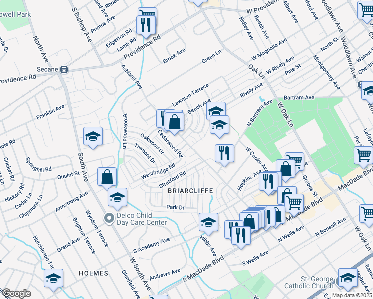 map of restaurants, bars, coffee shops, grocery stores, and more near 24 Glenhaven Road in Glenolden