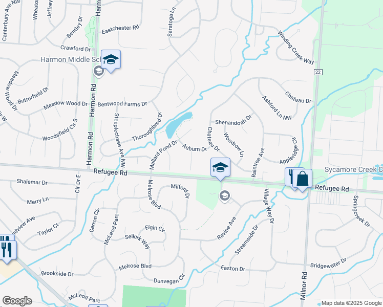 map of restaurants, bars, coffee shops, grocery stores, and more near 13413 Auburn Court in Pickerington