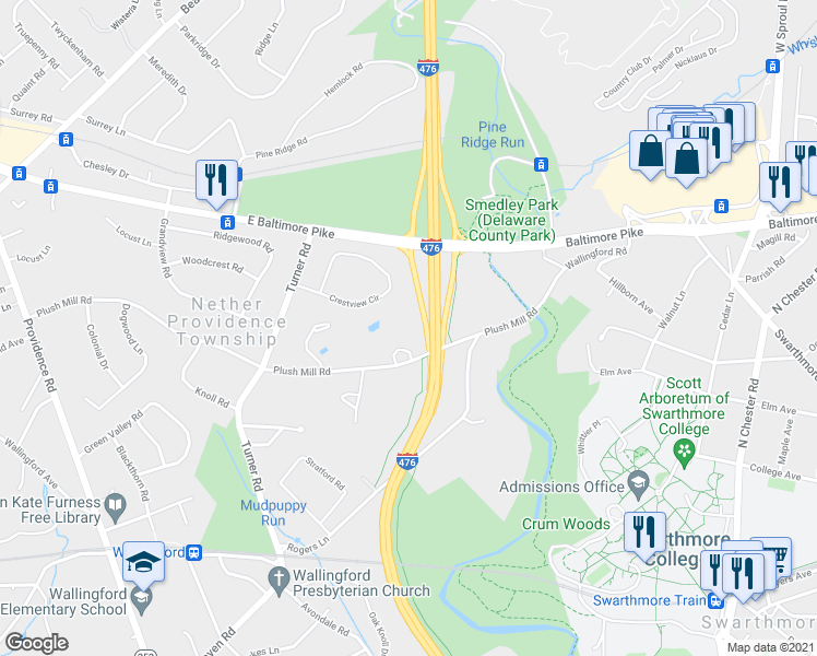 map of restaurants, bars, coffee shops, grocery stores, and more near 415 Marie Drive in Nether Providence Township
