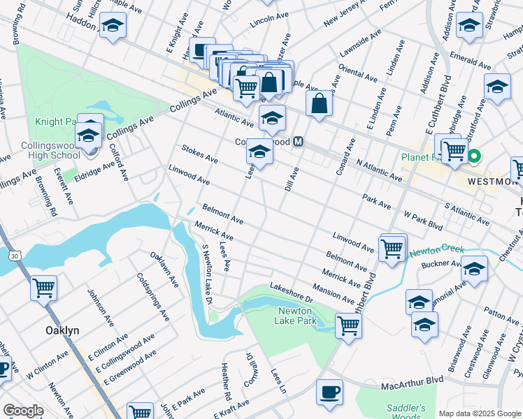 map of restaurants, bars, coffee shops, grocery stores, and more near 830 Linwood Avenue in Collingswood