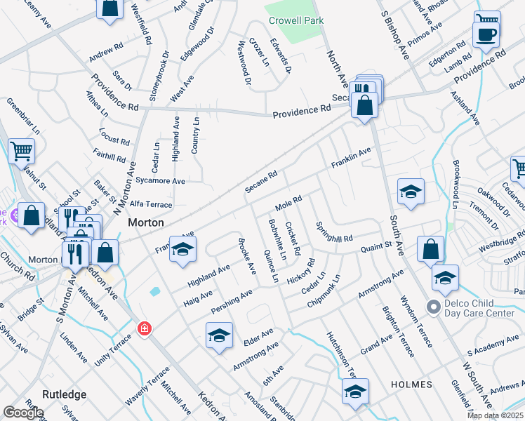 map of restaurants, bars, coffee shops, grocery stores, and more near 2315 Mole Road in Delaware County