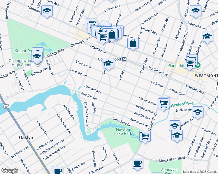 map of restaurants, bars, coffee shops, grocery stores, and more near 830 Linwood Avenue in Collingswood