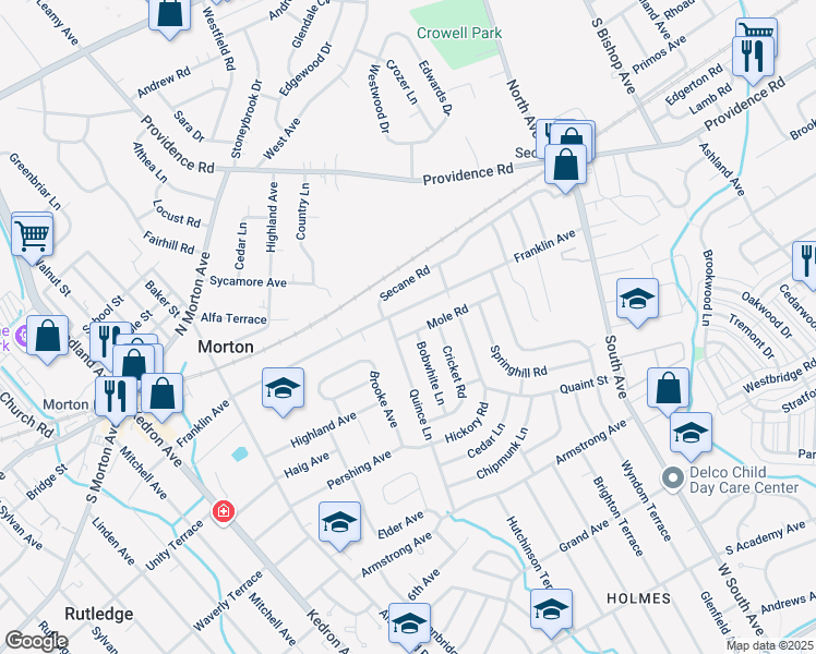 map of restaurants, bars, coffee shops, grocery stores, and more near 2315 Mole Road in Delaware County