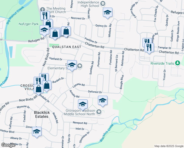 map of restaurants, bars, coffee shops, grocery stores, and more near 3264 Sundale Road in Columbus