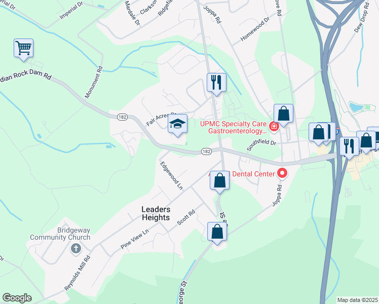 map of restaurants, bars, coffee shops, grocery stores, and more near 49 Indian Rock Dam Road in York