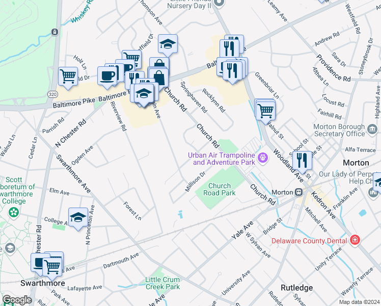 map of restaurants, bars, coffee shops, grocery stores, and more near 924 Stewart Avenue in Springfield