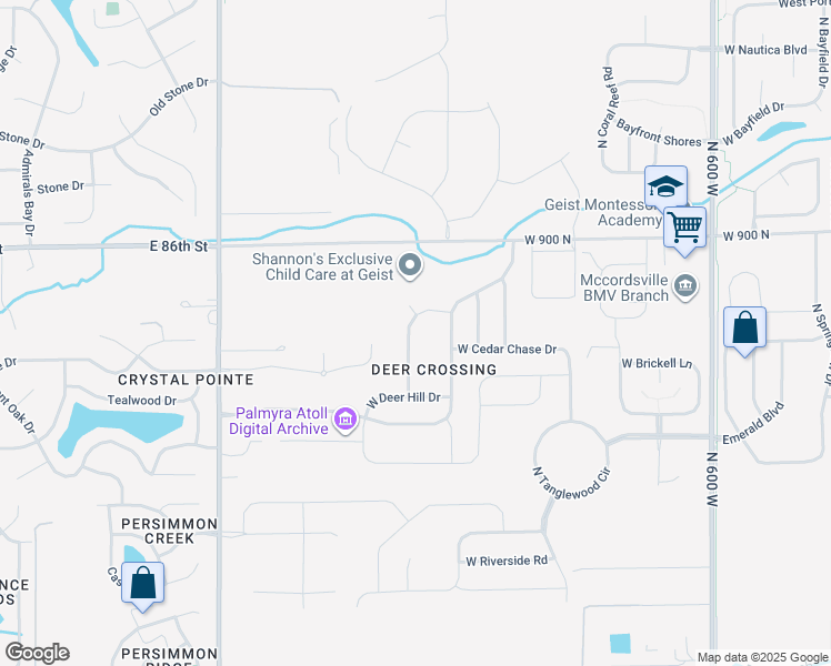 map of restaurants, bars, coffee shops, grocery stores, and more near 8815 North Aspen Way in McCordsville