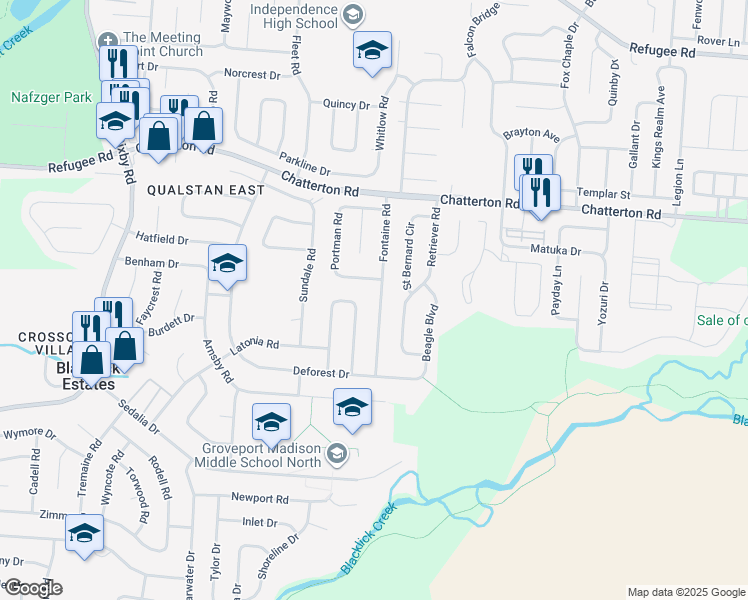 map of restaurants, bars, coffee shops, grocery stores, and more near 3279 Fontaine Road in Columbus