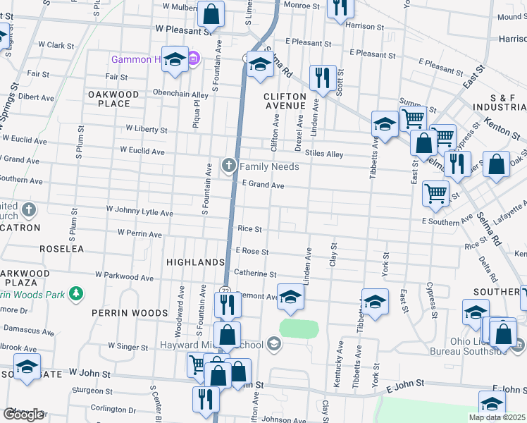 map of restaurants, bars, coffee shops, grocery stores, and more near 147 East Southern Avenue in Springfield