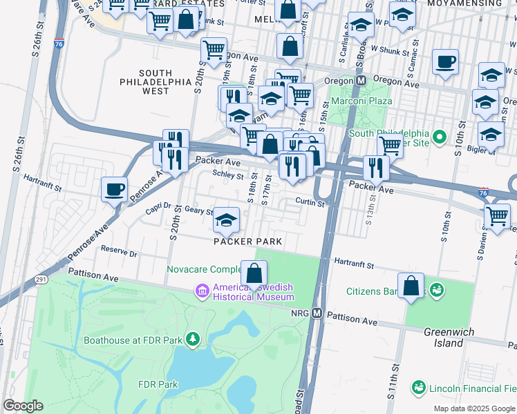 map of restaurants, bars, coffee shops, grocery stores, and more near 6970 Pechin Street in Philadelphia