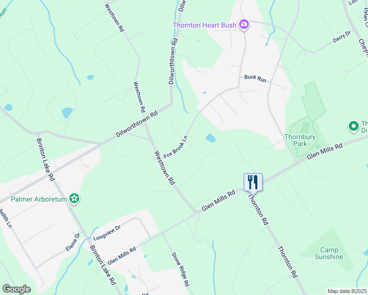 map of restaurants, bars, coffee shops, grocery stores, and more near 28 Fox Brook Lane in Delaware County
