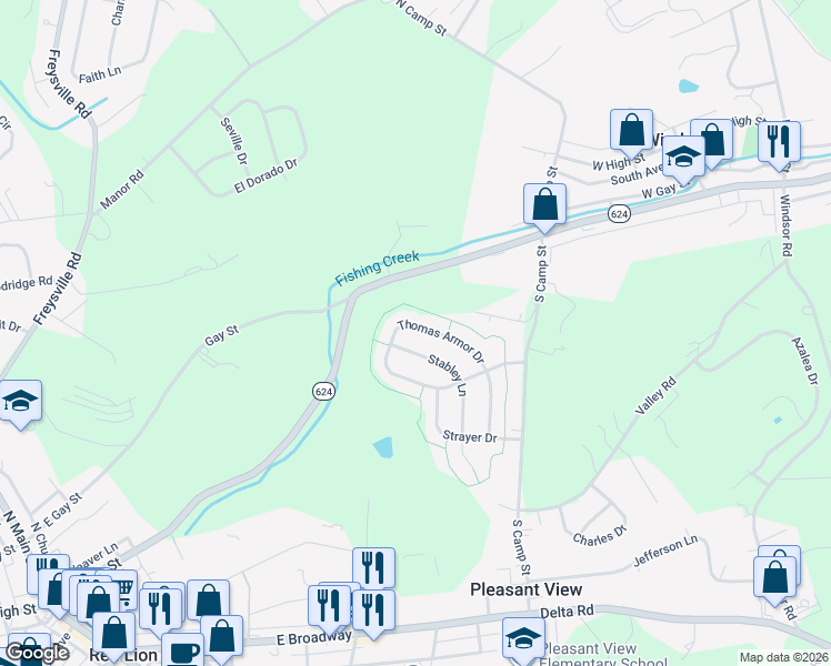 map of restaurants, bars, coffee shops, grocery stores, and more near 560 Thomas Armor Dr in Windsor