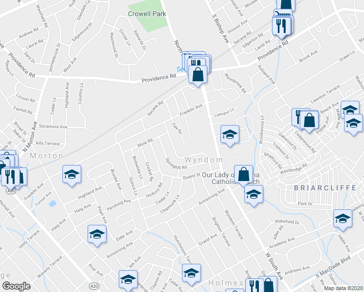 map of restaurants, bars, coffee shops, grocery stores, and more near 933 Dale Road in Delaware County