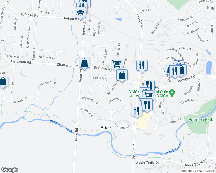 map of restaurants, bars, coffee shops, grocery stores, and more near 6366 Fence Row Lane in Canal Winchester