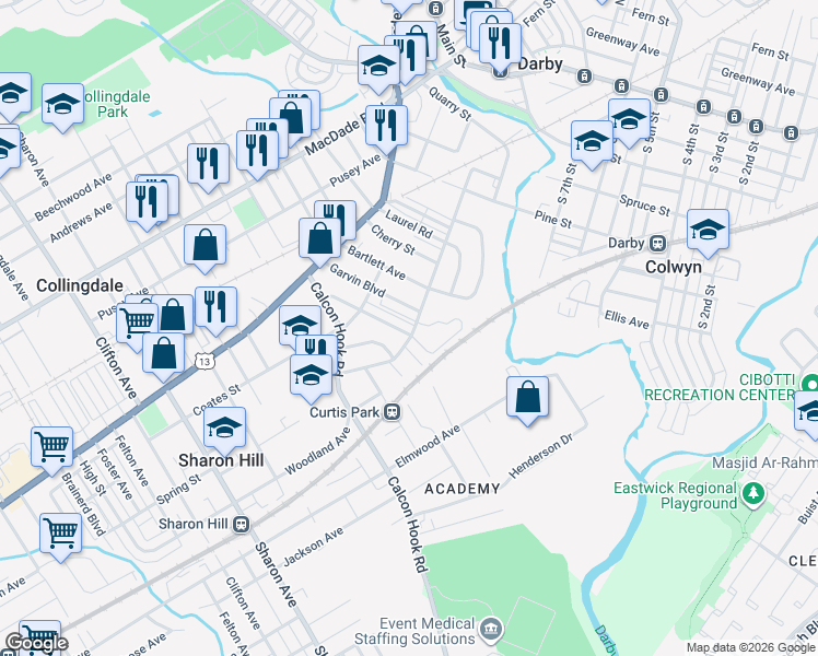 map of restaurants, bars, coffee shops, grocery stores, and more near 243 Reese Street in Sharon Hill