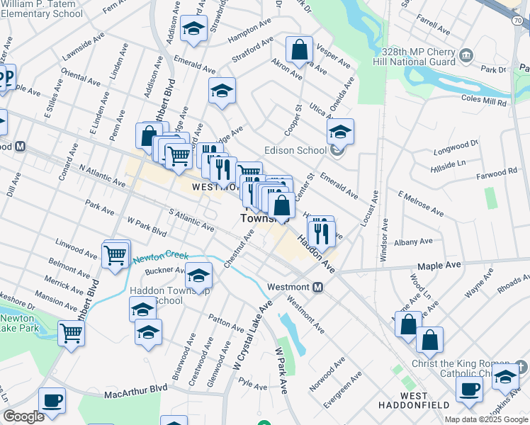 map of restaurants, bars, coffee shops, grocery stores, and more near Haddon Avenue & Chestnut Avenue in Collingswood