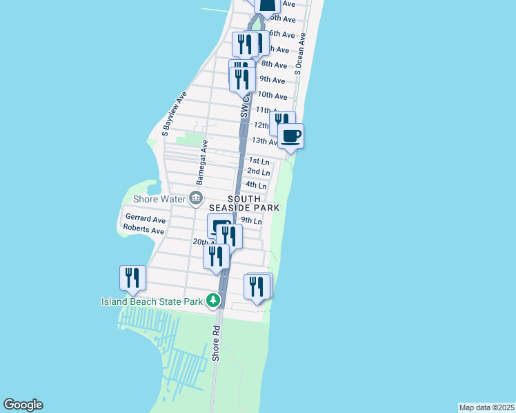map of restaurants, bars, coffee shops, grocery stores, and more near 8 7th Lane in Seaside Park