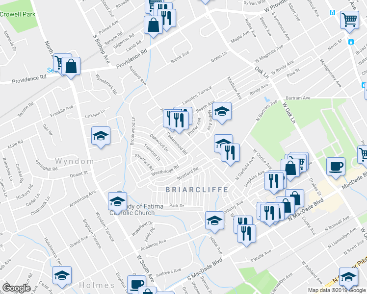 map of restaurants, bars, coffee shops, grocery stores, and more near 24 Glenhaven Road in Glenolden