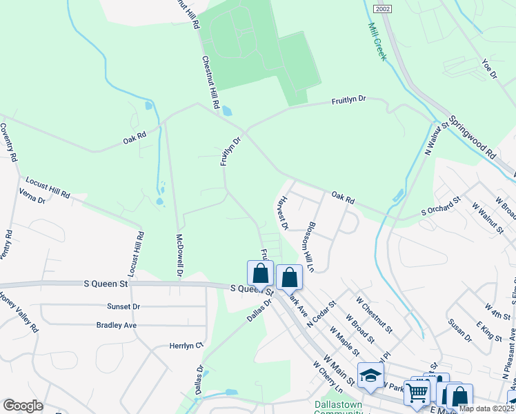 map of restaurants, bars, coffee shops, grocery stores, and more near 114 Fruitlyn Drive in Dallastown