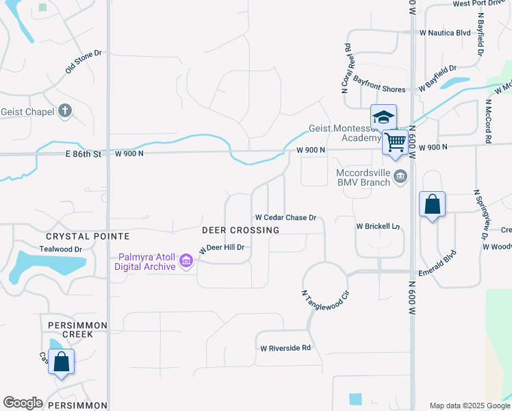 map of restaurants, bars, coffee shops, grocery stores, and more near 8819 North Deer Crossing Boulevard in McCordsville