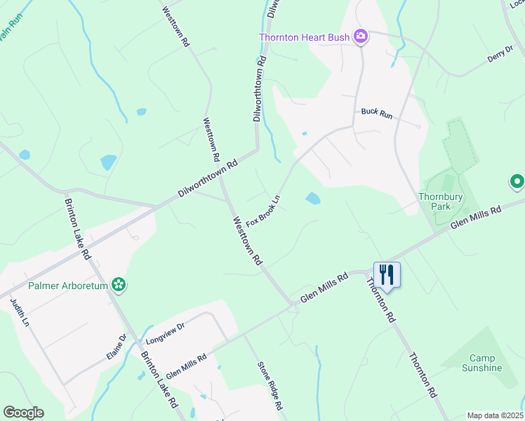 map of restaurants, bars, coffee shops, grocery stores, and more near 39 Fox Brook Lane in Thornton