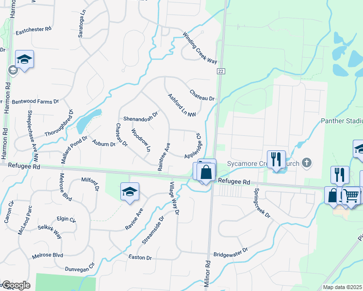 map of restaurants, bars, coffee shops, grocery stores, and more near 12147 Appleridge Court in Pickerington