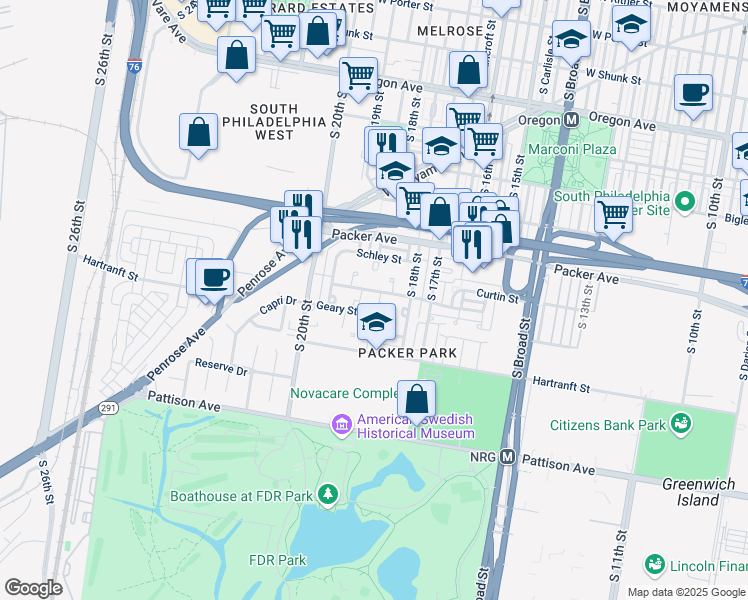 map of restaurants, bars, coffee shops, grocery stores, and more near 3167 Halsey Place in Philadelphia