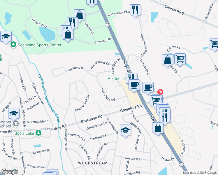 map of restaurants, bars, coffee shops, grocery stores, and more near 503 Magnolia Court in Evesham Township