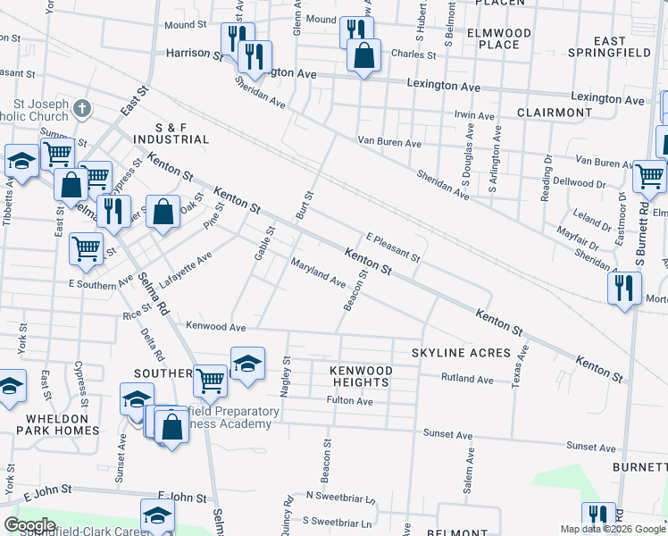 map of restaurants, bars, coffee shops, grocery stores, and more near in Springfield