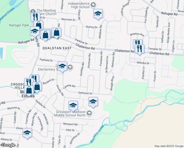 map of restaurants, bars, coffee shops, grocery stores, and more near 5444 Everson Road West in Columbus