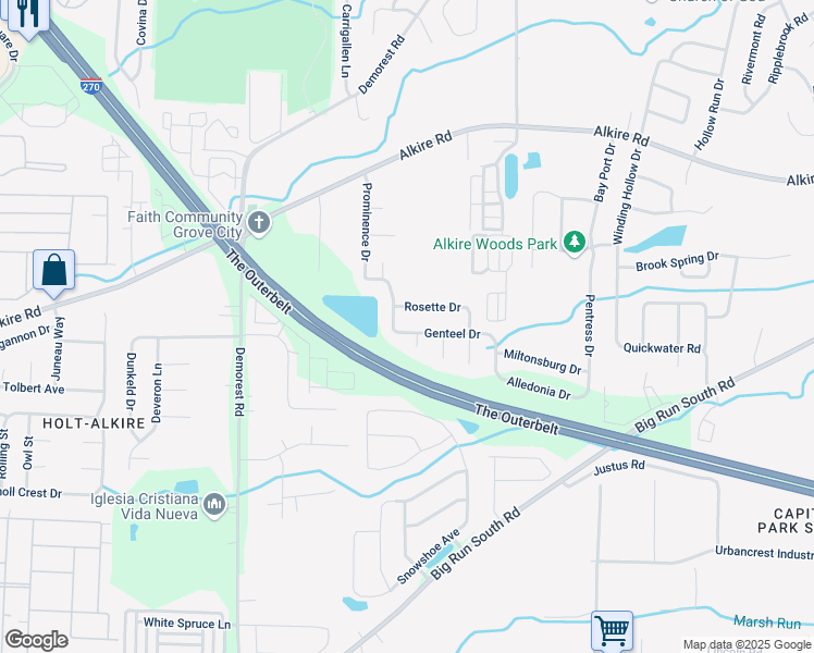 map of restaurants, bars, coffee shops, grocery stores, and more near 3956 Genteel Drive in Grove City