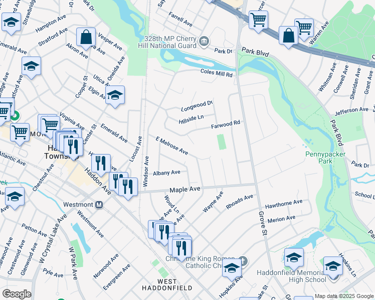 map of restaurants, bars, coffee shops, grocery stores, and more near 441 East Melrose Avenue in Haddon Township