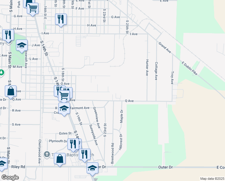 map of restaurants, bars, coffee shops, grocery stores, and more near 2238 Q Avenue in New Castle
