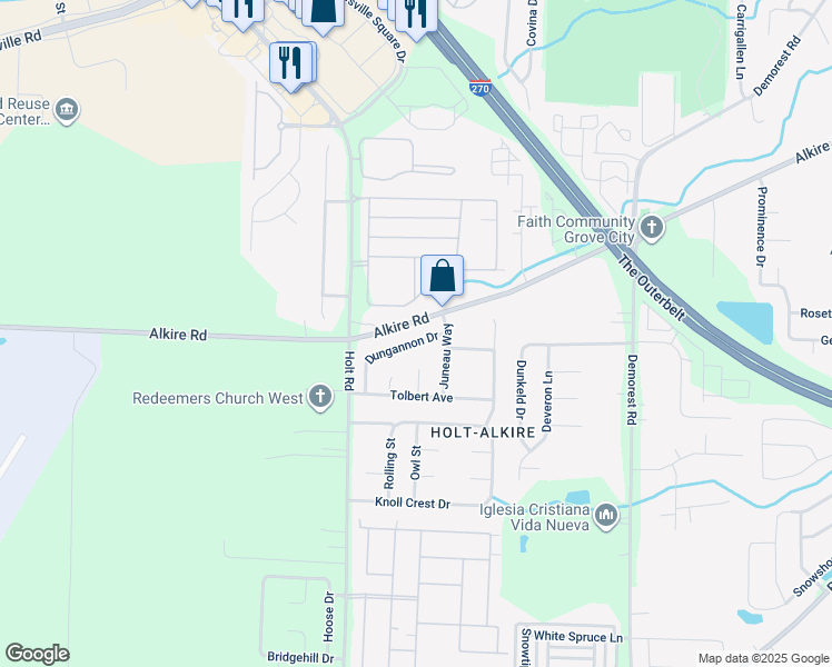 map of restaurants, bars, coffee shops, grocery stores, and more near 4524 Dungannon Drive in Grove City