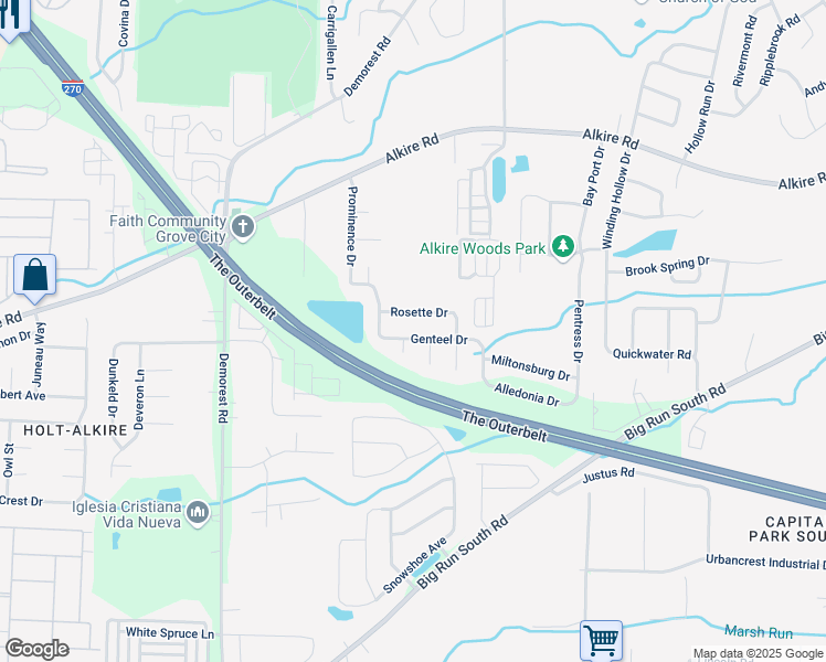 map of restaurants, bars, coffee shops, grocery stores, and more near 3926 Genteel Drive in Grove City