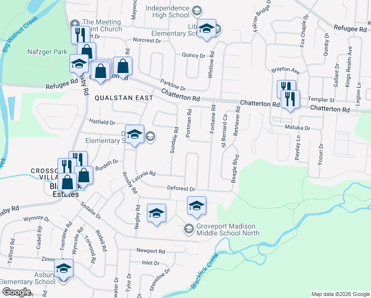 map of restaurants, bars, coffee shops, grocery stores, and more near 5444 Everson Road West in Columbus