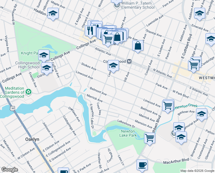 map of restaurants, bars, coffee shops, grocery stores, and more near 824 Linwood Avenue in Collingswood
