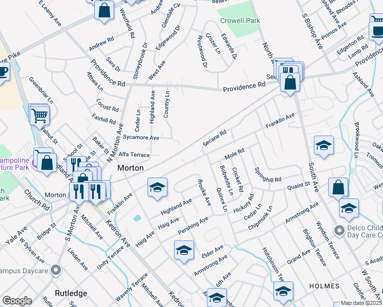 map of restaurants, bars, coffee shops, grocery stores, and more near 2231 Franklin Avenue in Morton