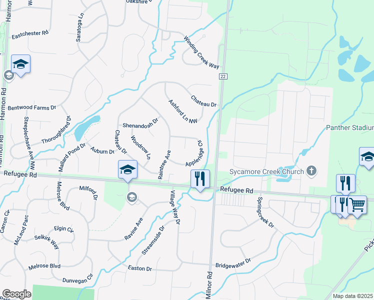 map of restaurants, bars, coffee shops, grocery stores, and more near 12147 Appleridge Court in Pickerington
