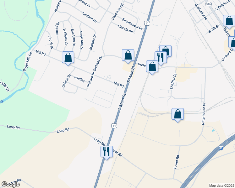 map of restaurants, bars, coffee shops, grocery stores, and more near 8 Kelhigh Drive in Chambersburg