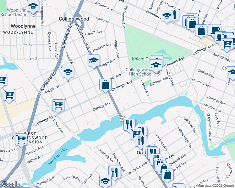 map of restaurants, bars, coffee shops, grocery stores, and more near 540 West Collings Avenue in Collingswood