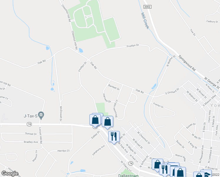 map of restaurants, bars, coffee shops, grocery stores, and more near 613 Harvest Drive in Dallastown